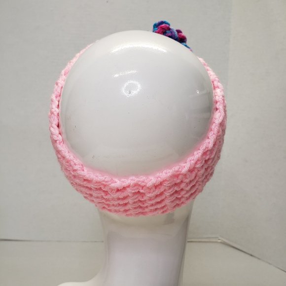Woman's Handmade Crochet 2 Scrunchies and Flower Headband Bubblegum Multicolor - Picture 4 of 12